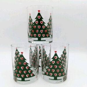 4 Vintage Department 56 Christmas Tree Hearts Double Old Fashioned Rocks Glasses
